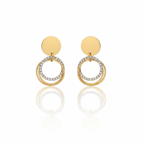 Spoke Stone Stud Tri Hoop Earring - Image 5