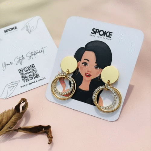 Spoke Stone Stud Tri Hoop Earring - Image 4