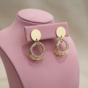 Spoke Stone Stud Tri Hoop Earring