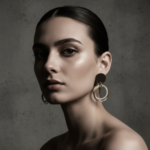 Spoke Stone Stud Tri Hoop Earring - Image 2