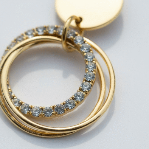 Spoke Stone Stud Tri Hoop Earring - Image 6