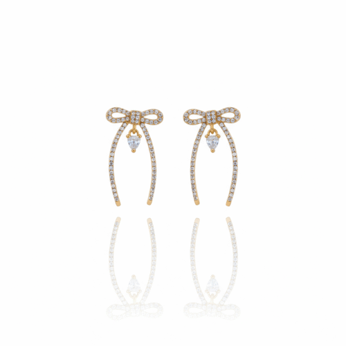 Spoke Stone Stud Bow Drop Earring - Image 5
