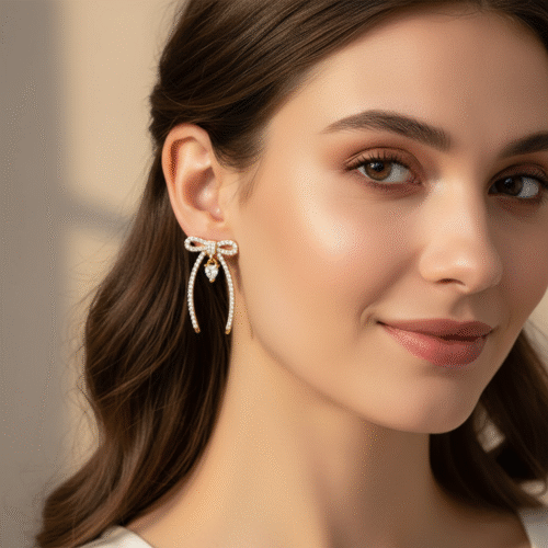 Spoke Stone Stud Bow Drop Earring - Image 2