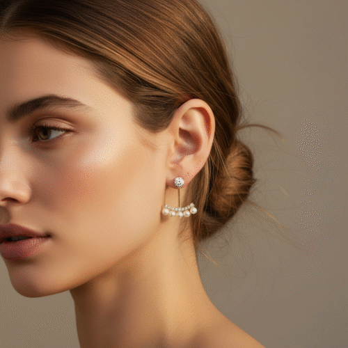Spoke Arc Pearl Earring - Image 2