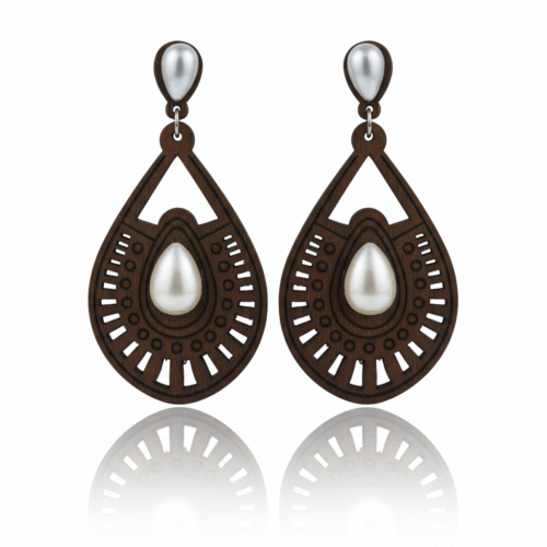 Spoke Wooden Pearl Long Earring - Image 3