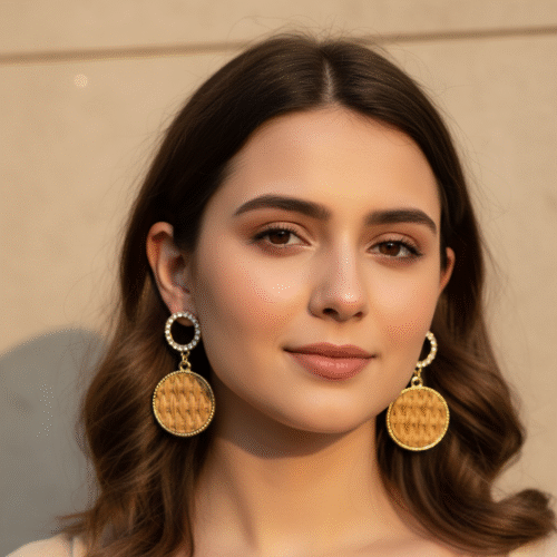 Spoke Stone Stud Round Earring - Image 2