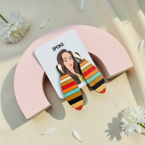 Spoke Wooden Multi Color Oval Earring - Image 3
