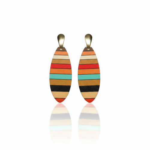 Spoke Wooden Multi Color Oval Earring - Image 4