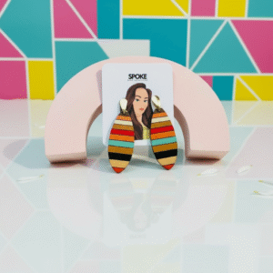 Spoke Wooden Multi Color Oval Earring