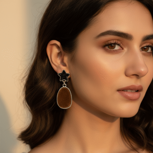 Natural fabric Brown Velvet  Earring - Image 2