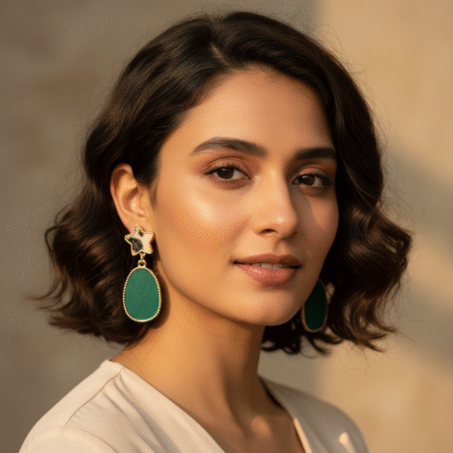 Natural Fabric Green Velvet Earring - Image 4