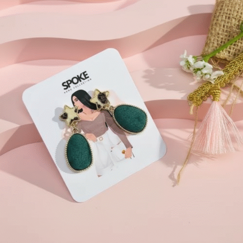 Natural Fabric Green Velvet Earring - Image 2