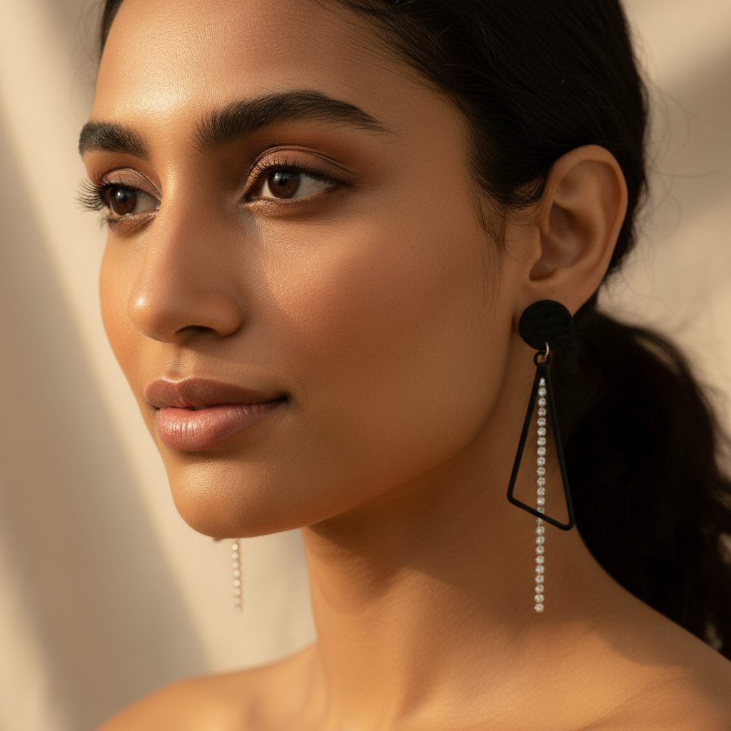 Spoke triangle stone stubbed Earring Spoke triangle stone stubbed Earring - Image 2