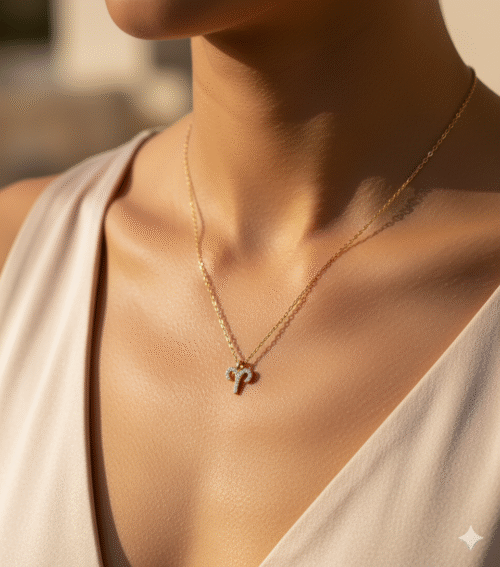 Aries Zodiac Sign Gold Pendant Necklace