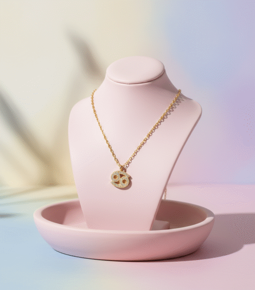 Cancer Zodiac Sign Gold Pendant Necklace