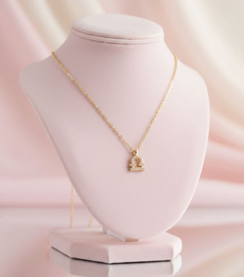 Libra Zodiac Sign Gold Pendant Necklace