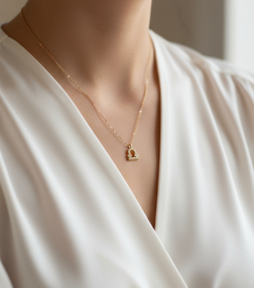 Libra Zodiac Sign Gold Pendant Necklace - Image 2